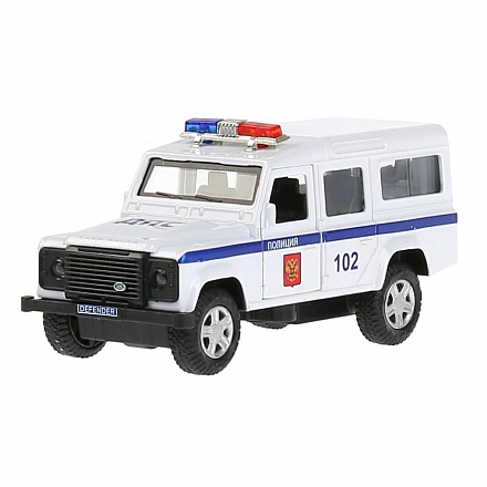 Машина металлическая Land Rover Defender Полиция 12 см, открываются двери, инерция, белая 