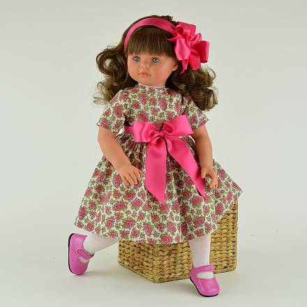 Коллекционная кукла Пепа, 60см, в платье с цветами и розовым бантом 