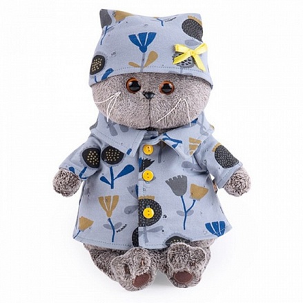 Мягкая игрушка – Басик в голубой пижаме в цветочек, 19 см 