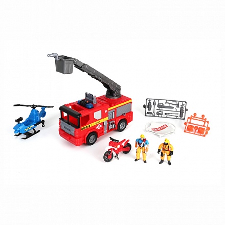 Игровой набор: Спасательная пожарная машина, с фигурками, вертолетом и мотоциклом 