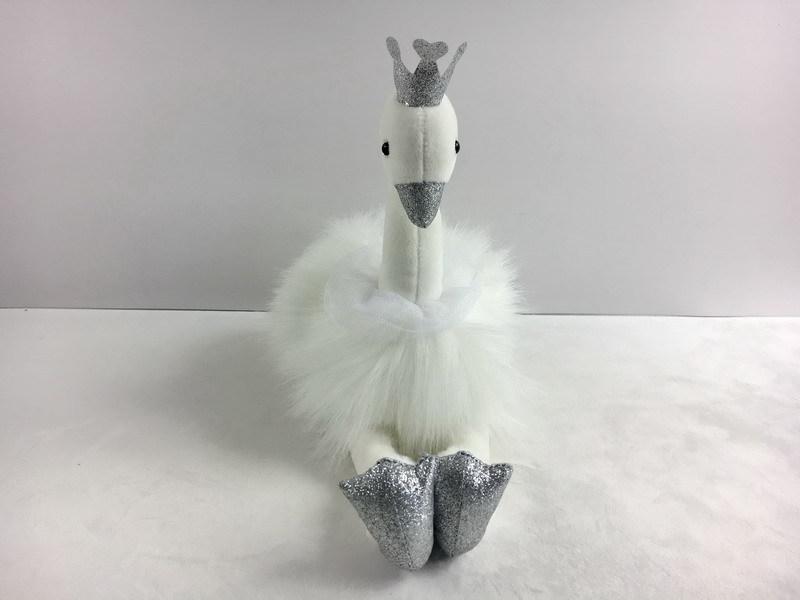 Мягкая игрушка - Лебедь белый с серебряными лапками и клювом, 25 см  