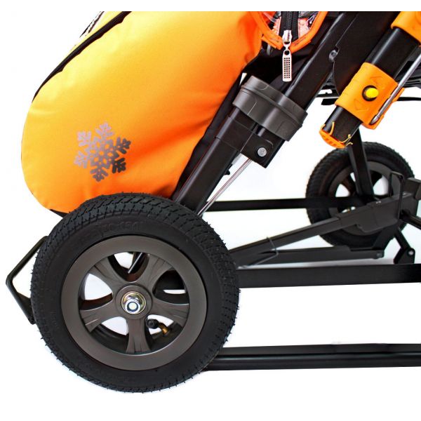 Санки-коляска Snow Galaxy City-2-1 - Панда на оранжевом, на больших колесах Eva, сумка, варежки  