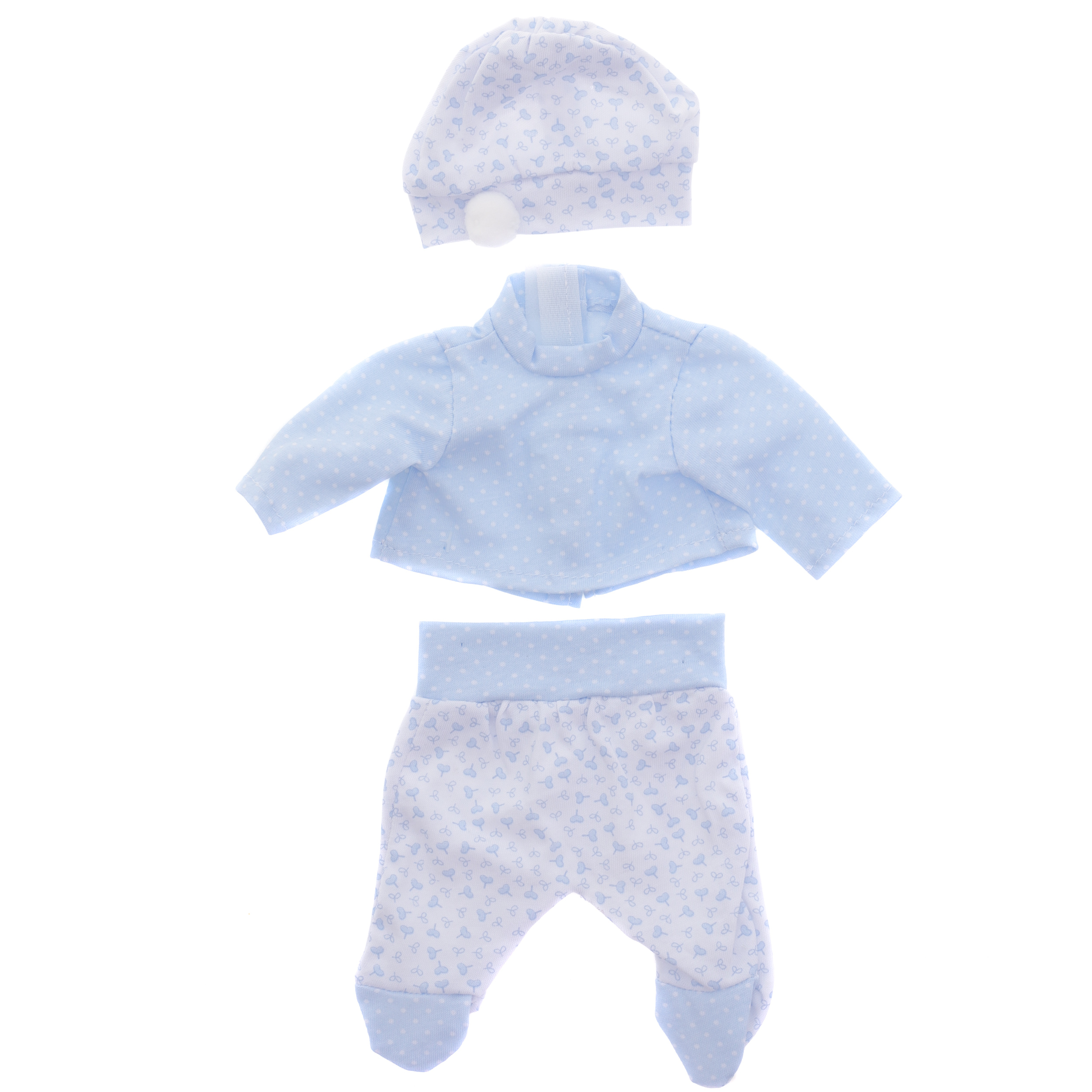 Комплект одежды для кукол 26 см голубая кофта шапка ползунки  