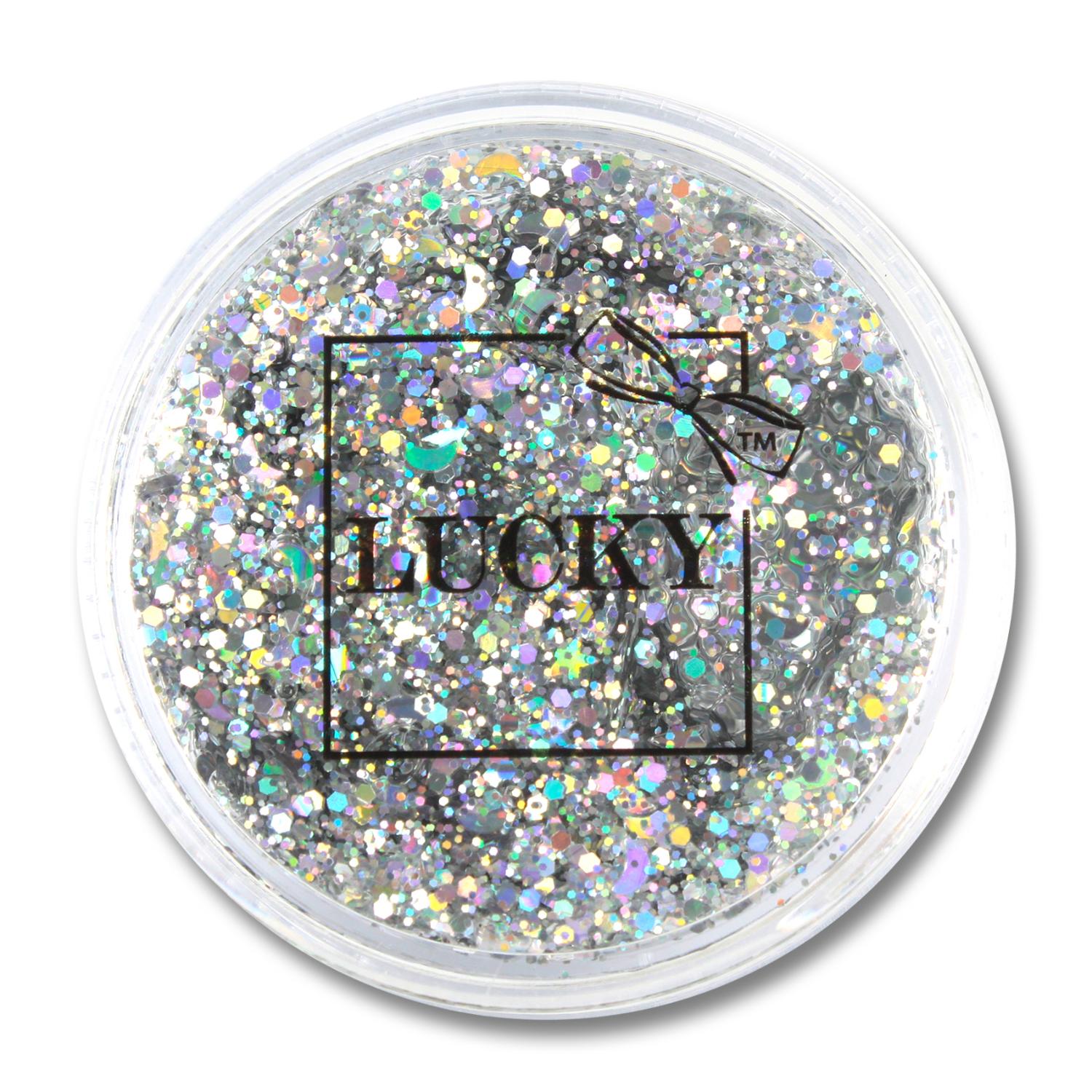 

Lucky гель-блестки для тела/лица, в наборе с кисточкой, цвет: серебро, на блистере
