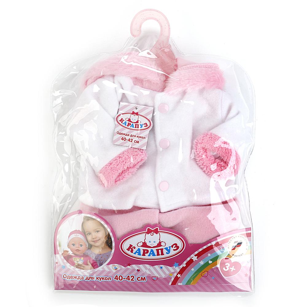 Одежда для кукол Карапуз™ 40-42 см - Теплые розовые штаны и белая кофта  