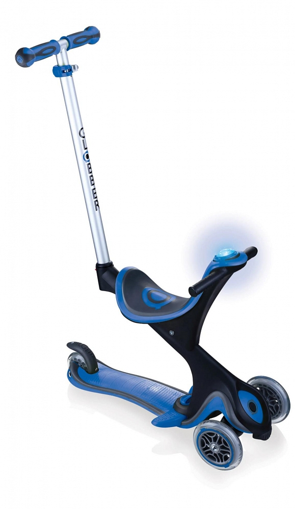 

Трехколесный самокат-трансформер Globber Go Up Comfort Play Lights, цвет синий, светящиеся колеса, игровой модуль