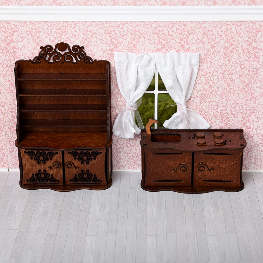 Набор мебели для кукольного домика – Кухня, цвет – коричневый  