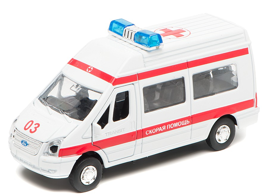 

Машина металлическая инерционная - Ford Transit - Скорая помощь со светом и звуком