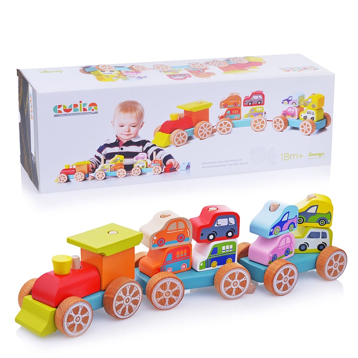 

Паровозик-конструктор деревянный с машинками, 14 деталей