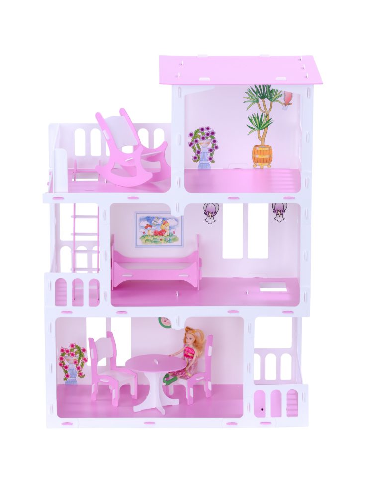 Домик для кукол - Маргарита, бело-розовый, с мебелью  