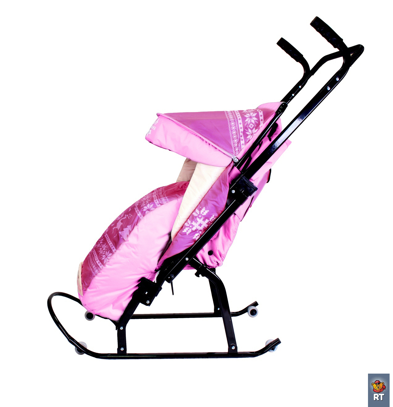 Санки-коляска Герда 4-Р3 ярко-розовые с колесиками «Скандинавский Узор»  
