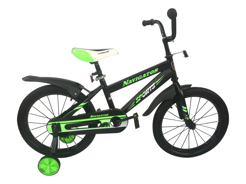 

Детский велосипед Navigator Sports черный, колеса 18", стальная рама, стальные обода, ножной тормоз
