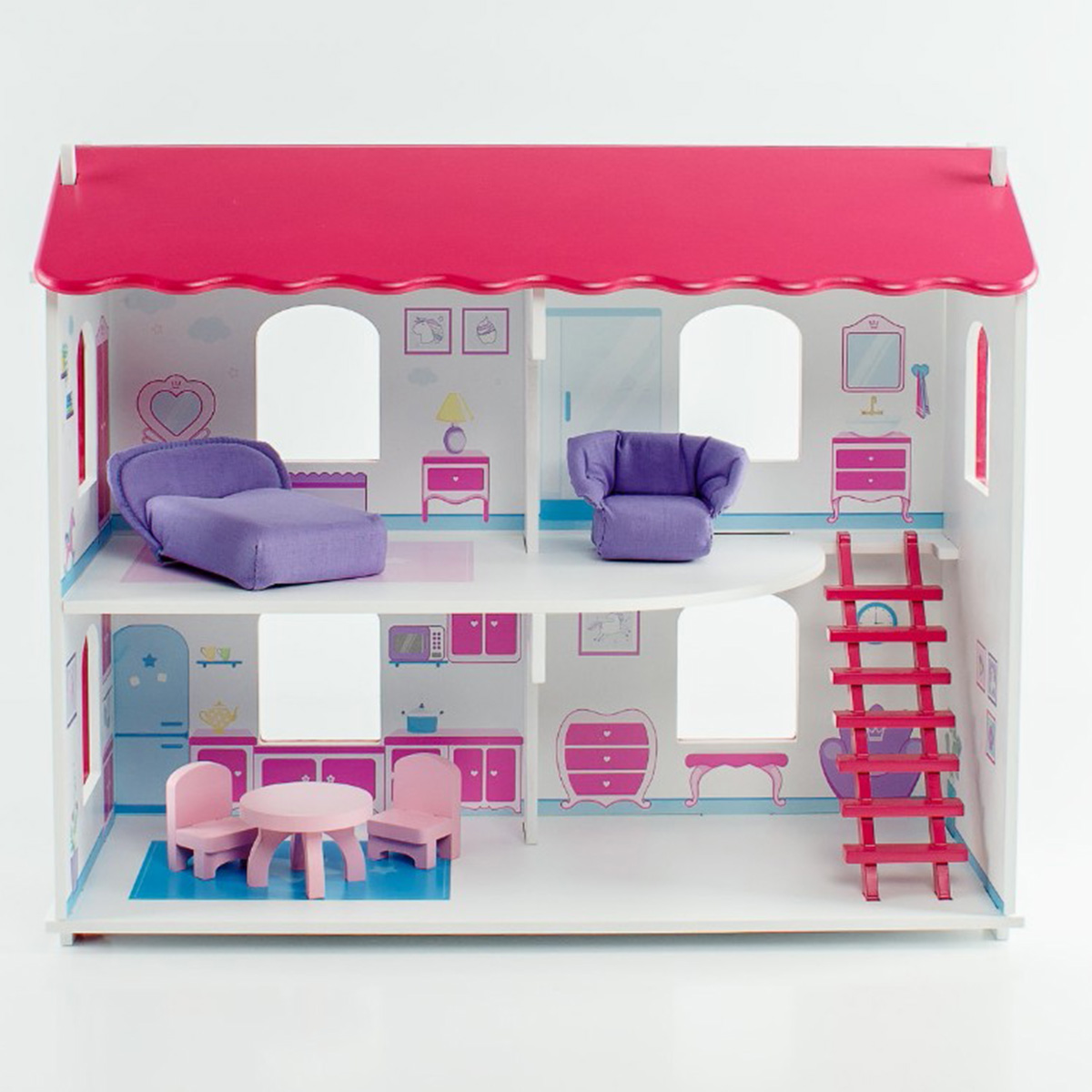 Кукольный дом - Виктория с интерьером и мебелью и 5 предметов  