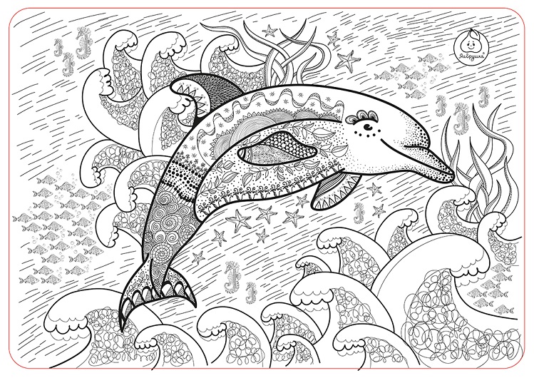 Коврик-раскраска маленький Дельфин, размер 48 х 33,5 см.  