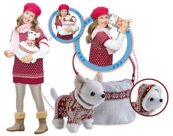 Игровой набор с плюшевой собачкой Зимний стиль в сумочке с заклёпками  