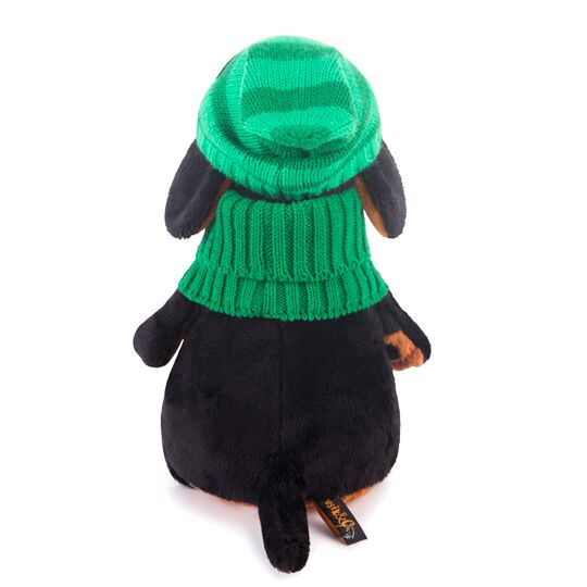 Мягкая игрушка - Собака Ваксон в зеленой шапке и шарфе, 25 см  