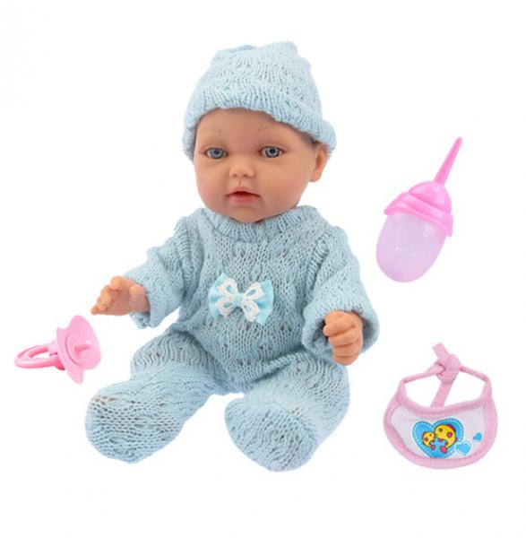 Куколка Baby Doll в голубом комбинезончике и шапочке, 28 см  