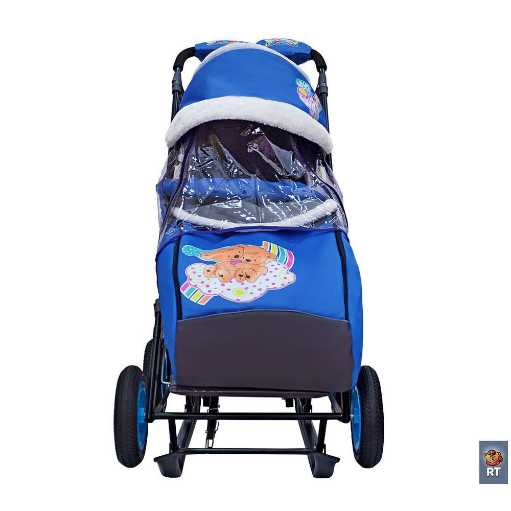 Санки-коляска Snow Galaxy - City-1 - 2 Медведя на облаке, цвет синий, на больших колесах Ева, сумка, варежки  