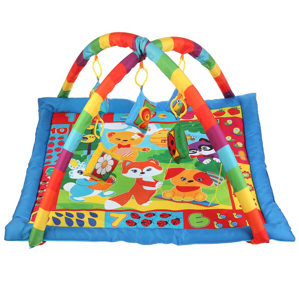 Детский игровой коврик - Лесная полянка, с мягкими игрушками на подвеске  
