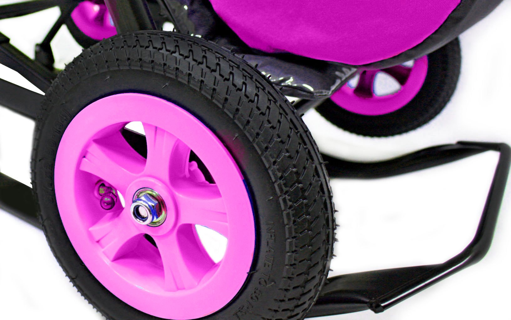 Санки-коляска Snow Galaxy - City-1-1 - Мишка в красной футболке в очках, цвет розовый на больших надувных колесах, сумка, варежки  