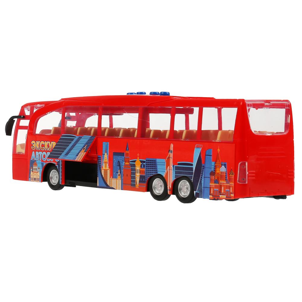 Экскурсионный автобус красный 4 кнопки 30 см со светом и звуком инерционный  
