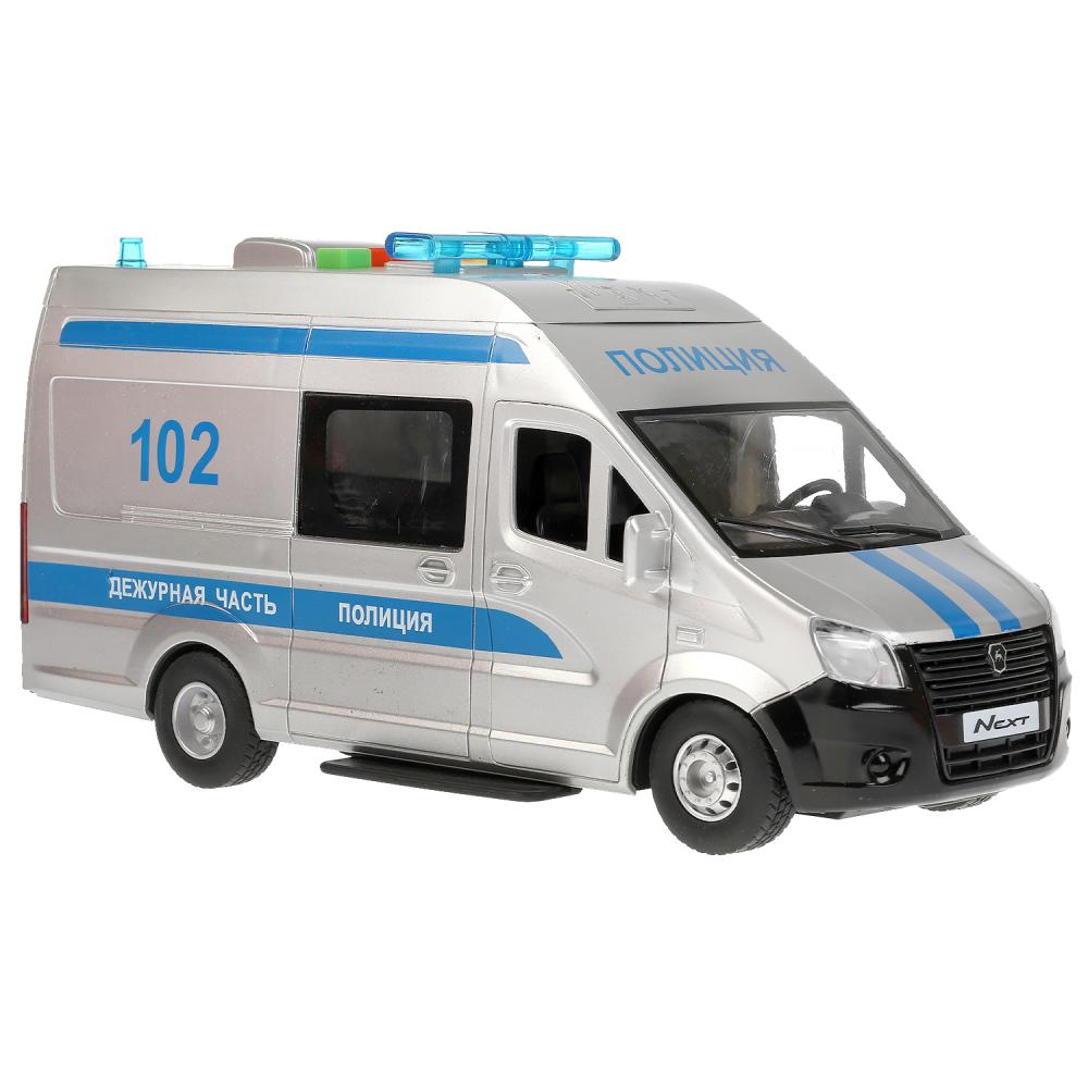 Машина Полиция Газель Next 22 см свет-звук серебристая двери открываются  