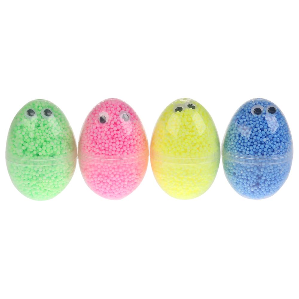 Набор шарикового крупнозернистого незастывающего пластилина 4 цвета в яйцах, глаза  