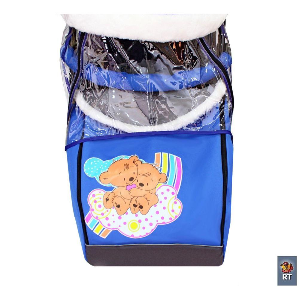 Санки-коляска Snow Galaxy - City-1 - 2 Медведя на облаке, цвет синий, на больших колесах Ева, сумка, варежки  