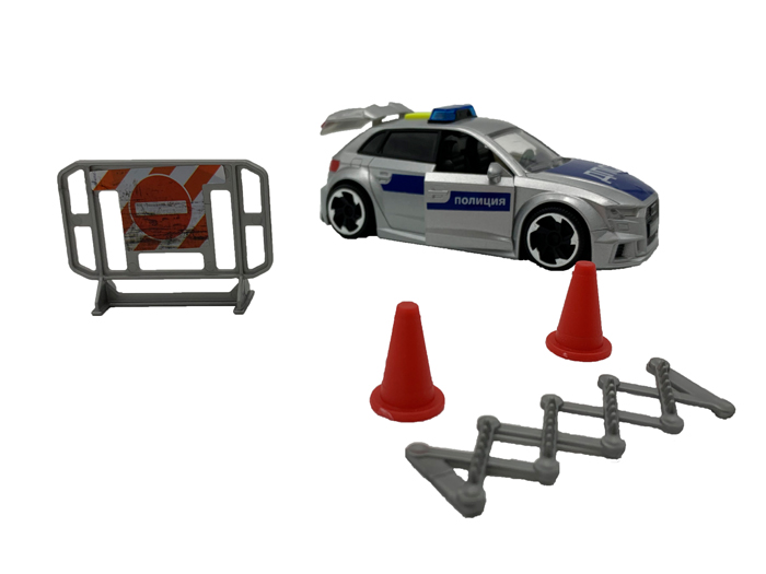 Фрикционная полицейская машинка - Audi RS3, 15 см, свет, звук аксессуары  