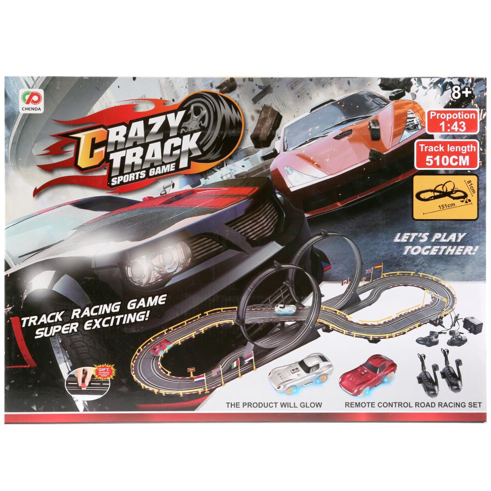 

Трек с машинками от сети 220V – Crazy track 8428, 510 см, свет