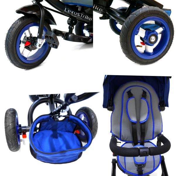 Велосипед - Lexus Trike, надувные колеса диаметром 30 и 25 см, светомузыкальная панель, складной руль, цвет – сине-серый  