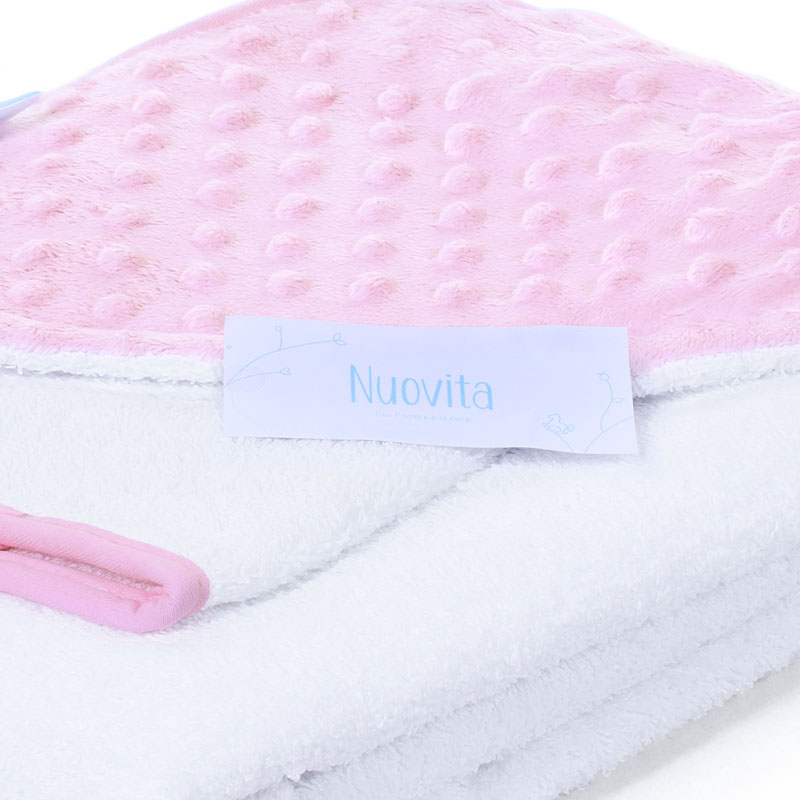 Полотенце с уголком и варежкой Nuovita Grazia 100x100 махра/вельбоа, бело-розовый / bianco-rosa  