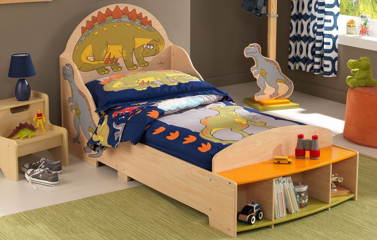 Детская кровать – Динозавр, с полками  