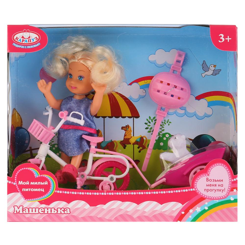 Кукла - Машенька 12 см, в наборе велосипед с прицепом, питомец  