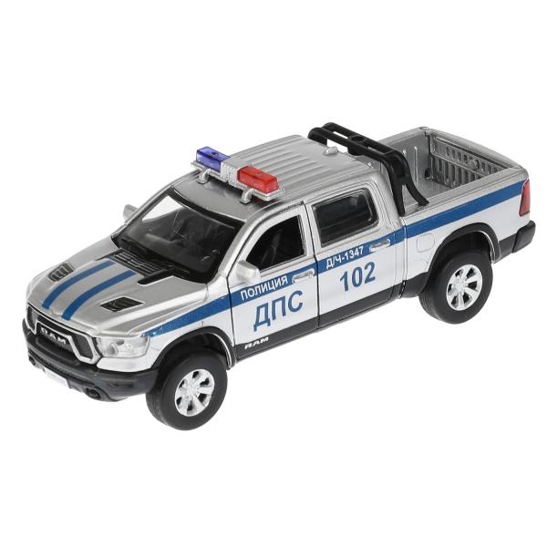 Машина Полиция Dodge Ram свет-звук 13 см двери и багажник открываются серебро инерционная металлическая  