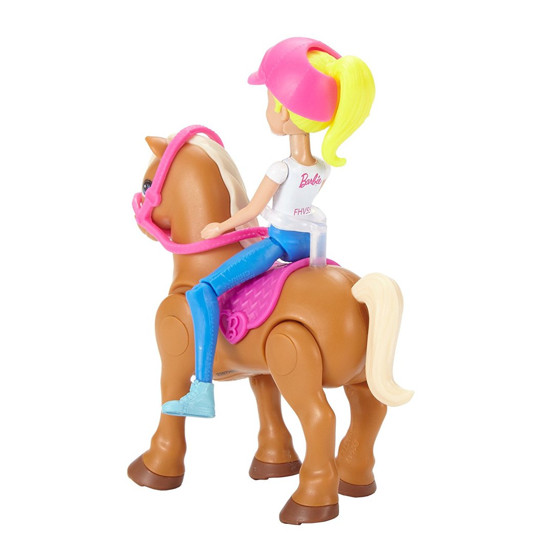 Игровой набор Barbie – В движении, мини-кукла и пони с розовым седлом  