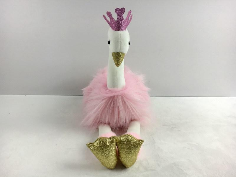 Мягкая игрушка - Лебедь розовый с золотыми лапками и клювом, 15 см  