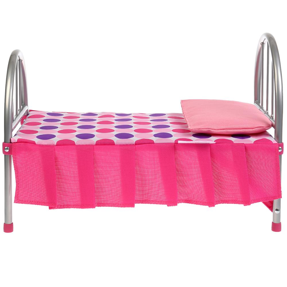 Металлическая кроватка для кукол с подушкой и матрасом  