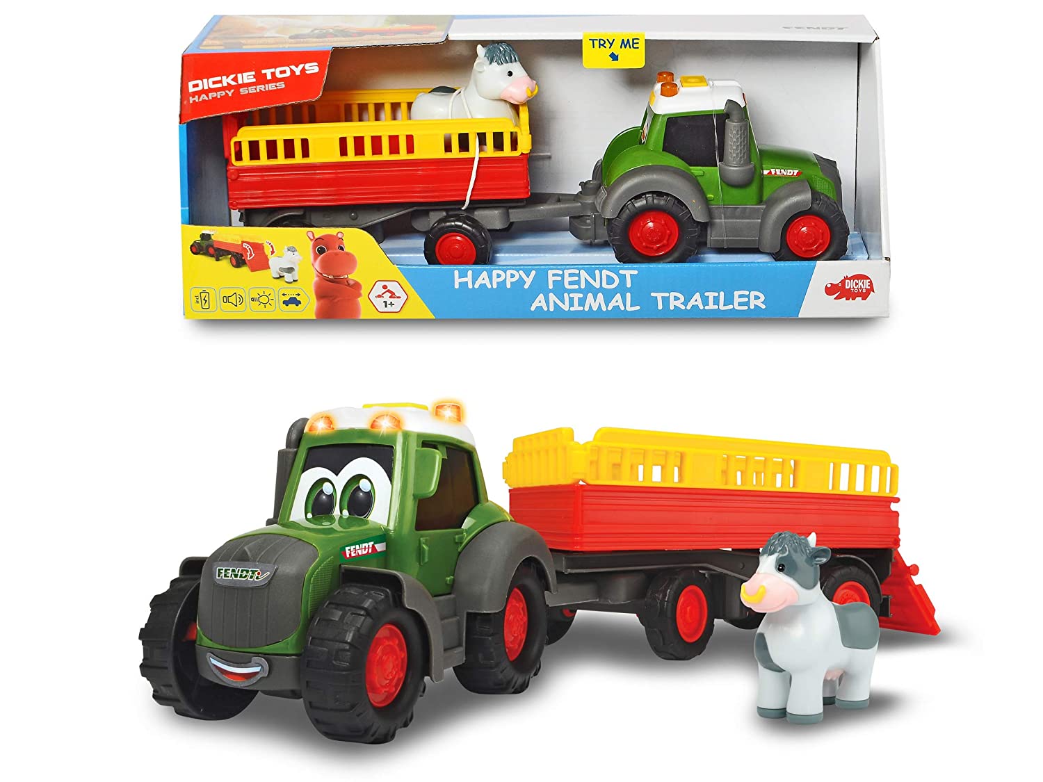 Трактор Happy Fendt с прицепом для перевозки животных 30 см, свет и звук  