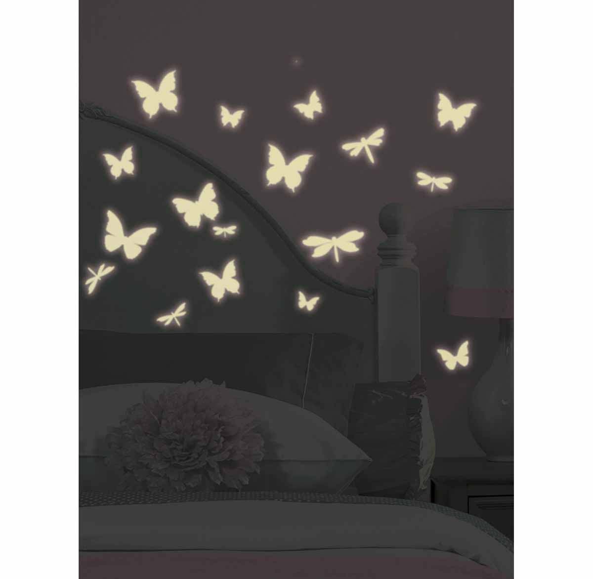 Наклейки для декора – Бабочки и стрекозы, светятся в темноте  