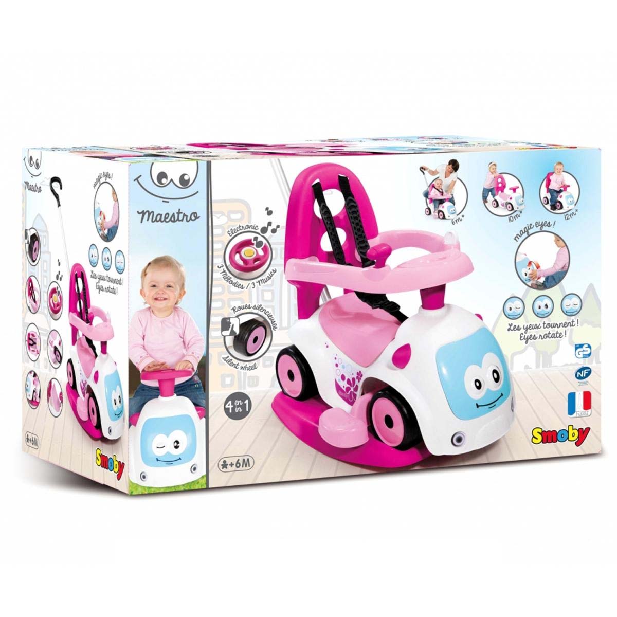 Каталка-качалка трансформер Smoby Maestro 2, белая с розовым, звук  