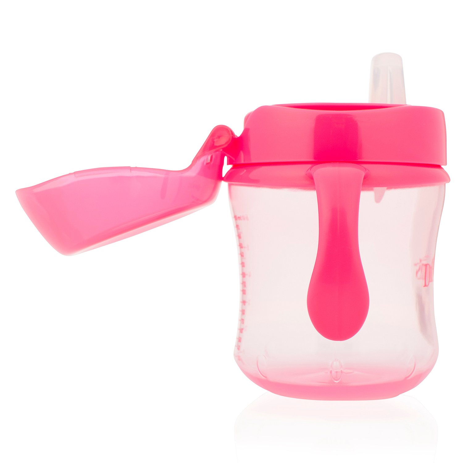 Чашка-непроливайка с мягким носиком, ручками и откидывающейся крышкой, 180 мл, 6+ месяцев, цвет розовый  