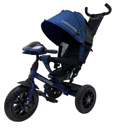 

Велосипед 3-колесный Lexus trike, надувные колеса 12 и 10', светомузыка, регулируемая спинка, задний тормоз, темно-синий