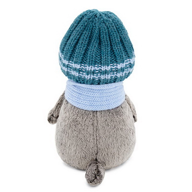 Басик в голубой вязаной шапке и шарфе, 22 см  