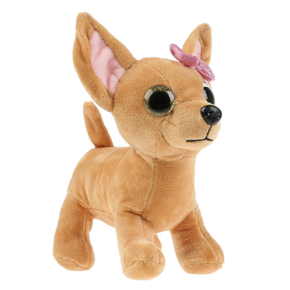 Мягкая игрушка – Собачка, 15 см в золотой сумочке из пайеток  