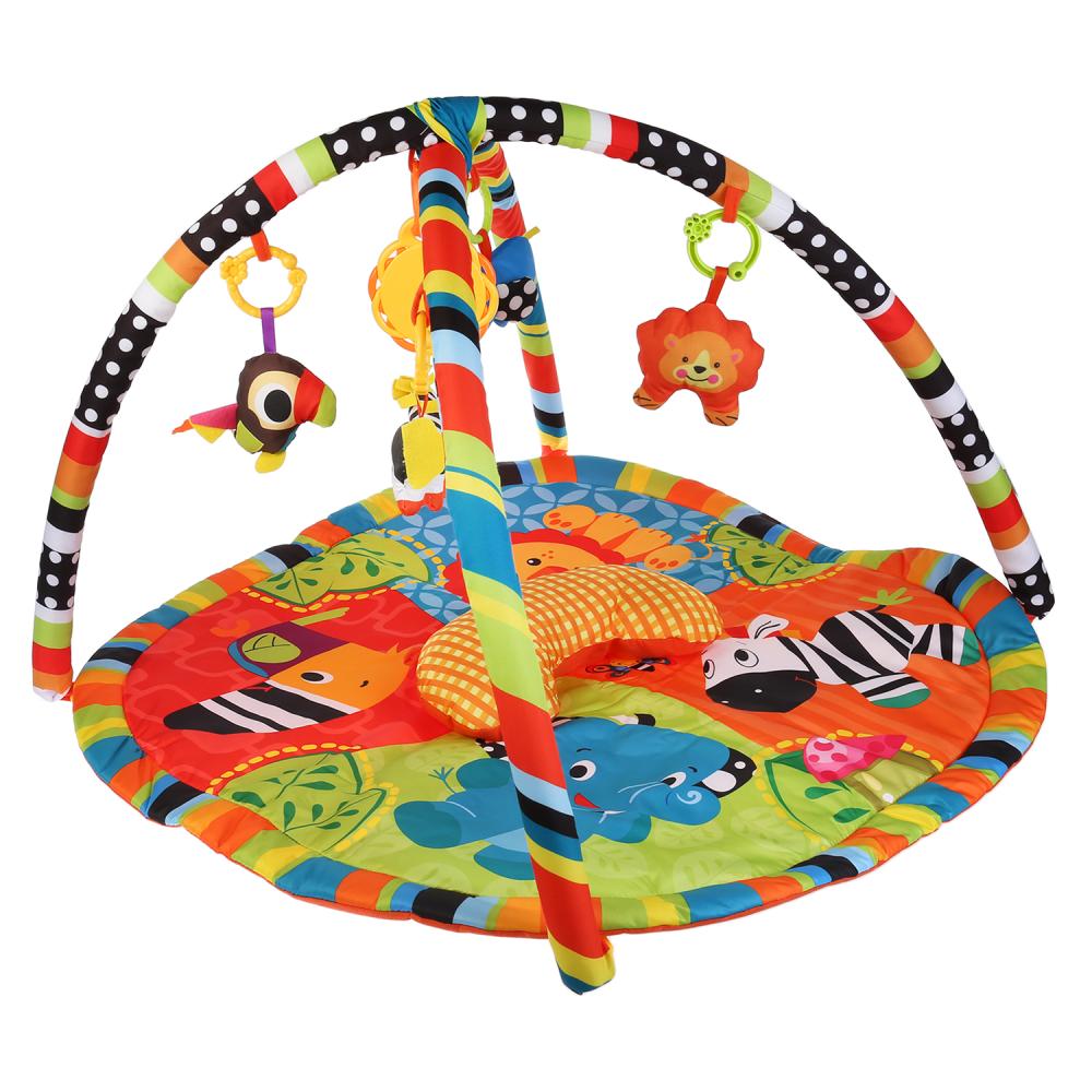 Детский игровой коврик – Джунгли, с подушкой и мягкими игрушками на подвеске  