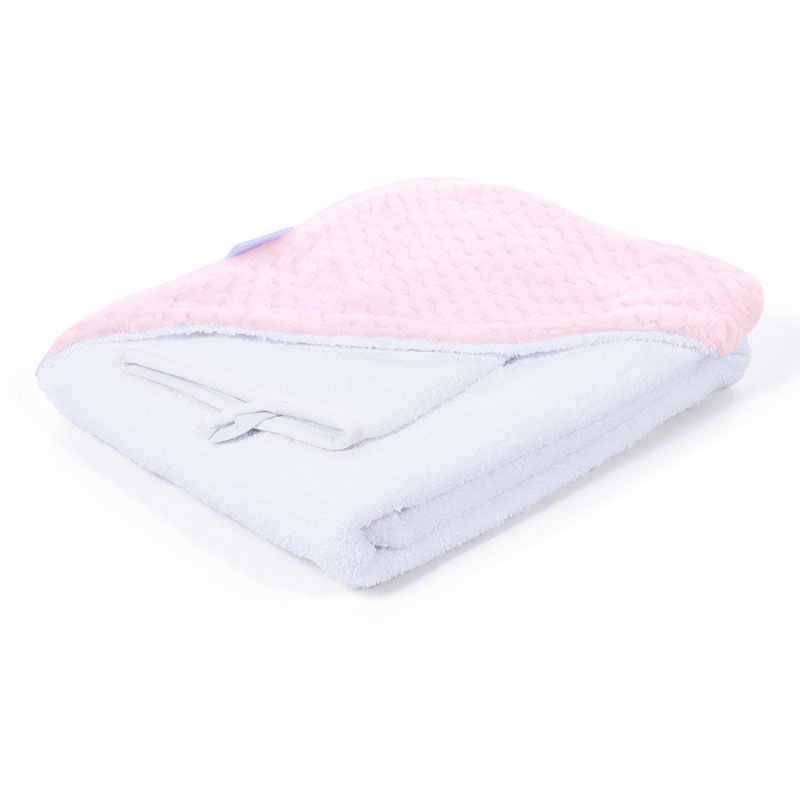 Полотенце с уголком и варежкой Nuovita Grazia 100x100 махра/плюш-соты, бело-розовый  