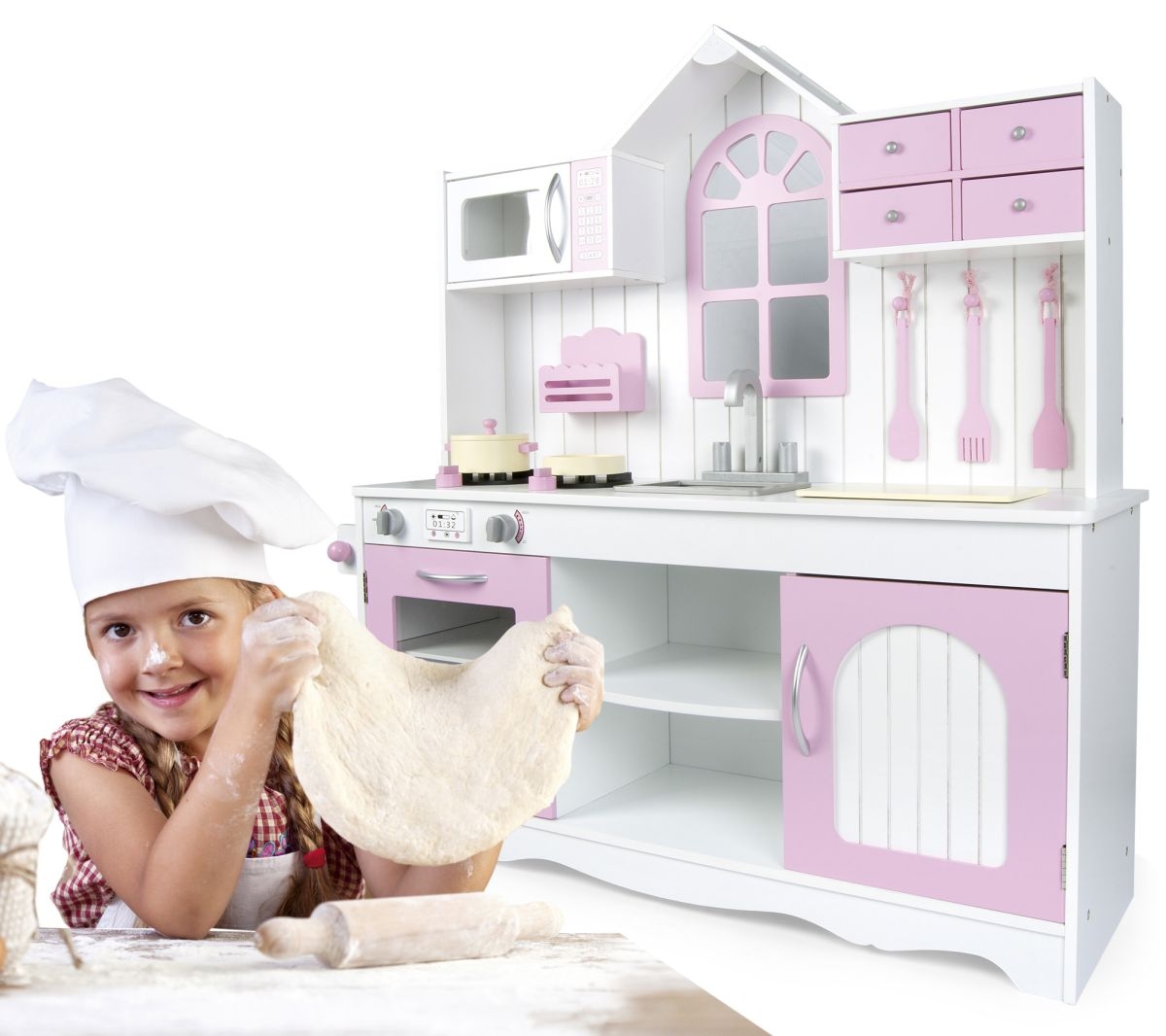 Кухня деревянная – Прованс, розовый, с аксессуарами  