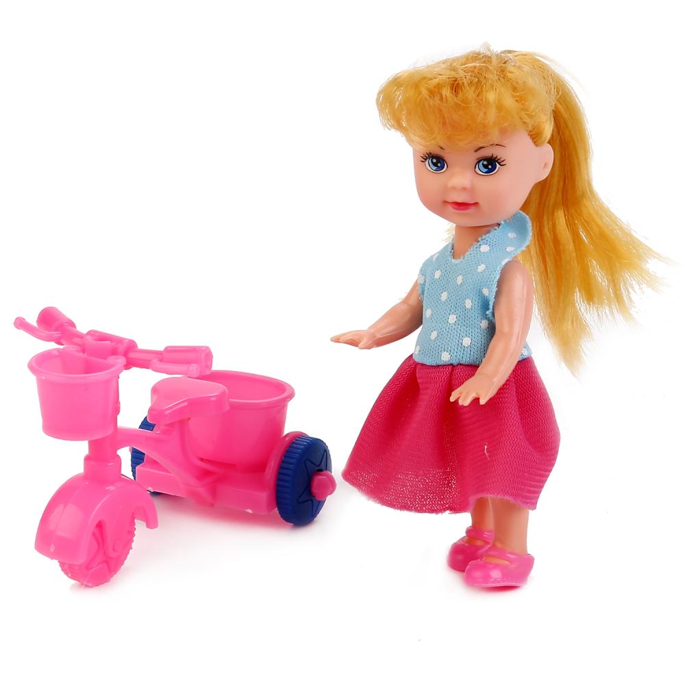 Кукла Машенька 12 см. на велосипеде, с двумя пони  