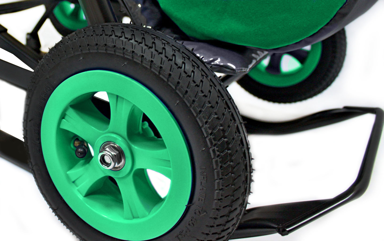 Санки-коляска Snow Galaxy - City-1-1 - Серый Зайка, цвет зеленый на больших надувных колесах, сумка, варежки  